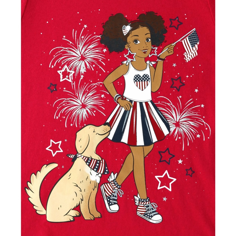 Children’s Place NWT! Girls Americana Girl Graphic Tee - Ruby - Picture 2 of 2